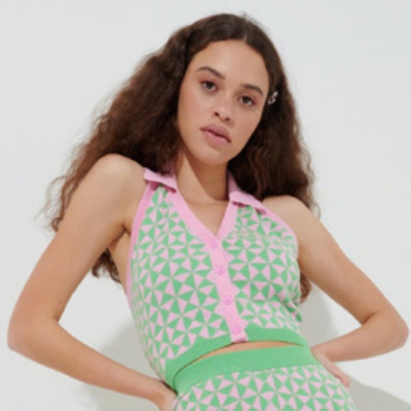 NWOT Geo Knit Halter Top: Pink & Green - Another Girl - Picture 2 of 6